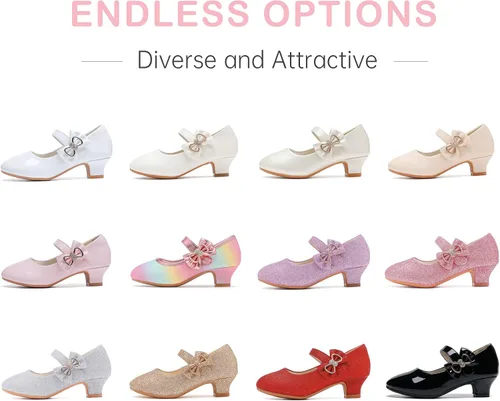 Miniatura 8 de Dufannie Zapatos de vestir para niñas, zapatos de tacón bajo de princesa, zapatos planos con purpurina para bodas y fiestas