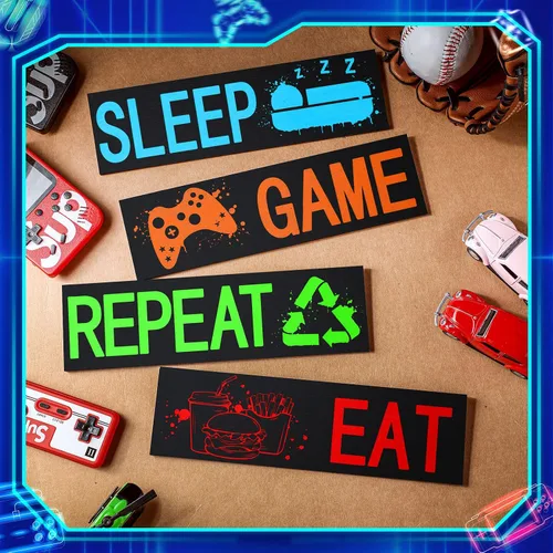 Miniatura 6 de Queekay 4 piezas de decoración de juegos para habitación de adolescentes y niños, pósteres de videojuegos de neón, impresiones artísticas de pared