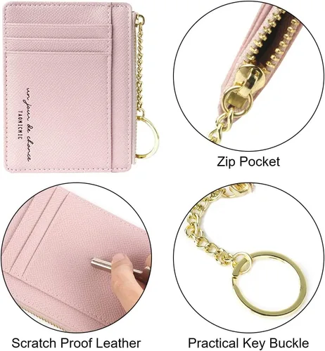 Miniatura 92 de URAQT Cartera para tarjetas de crédito, cartera minimalista de cuero delgado con cremallera, mini protector de tarjeta de crédito, llavero bolsillo