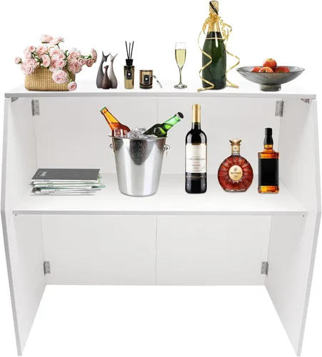 Miniatura 8 de Barra de eventos portátil plegable con estantes superiores y medios, 47.75 x 19.5 x 42.75 pulgadas, gabinete de bar portátil plegable para fiestas