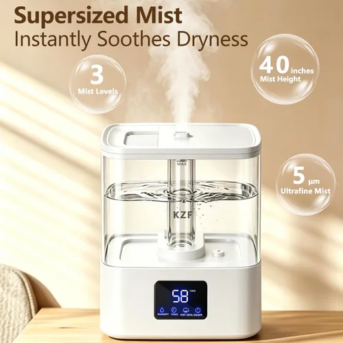 Miniatura 3 de KZF Humidificadores de llenado superior de 4 L para dormitorio y tiempo de funcionamiento de 40 horas, humidificador de niebla fría, 3 niveles