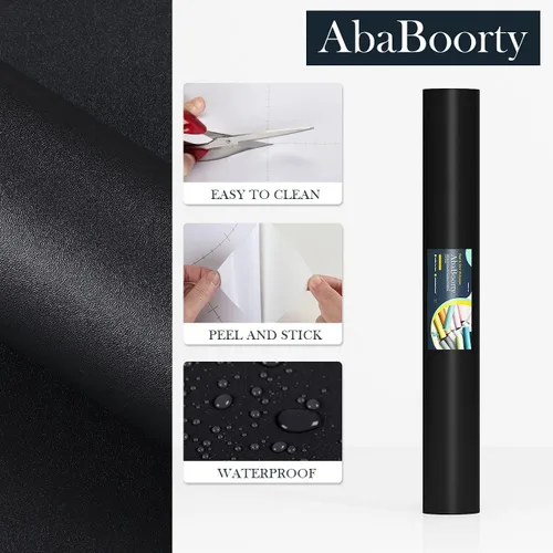 Miniatura 7 de AbaBoorty Papel tapiz de pizarra para paredes, papel adhesivo negro mate, autoadhesivo, extraíble, color negro sólido, papel tapiz impermeable