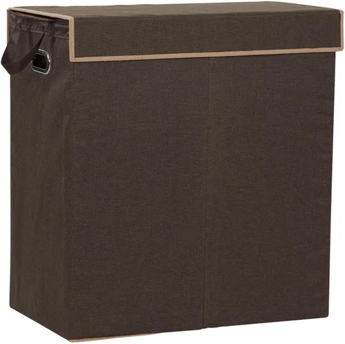 Miniatura 9 de Household Essentials Cesta doble para ropa sucia con tapa, dos compartimentos para una fácil clasificación con forro extraíble, plegable, lino marrón