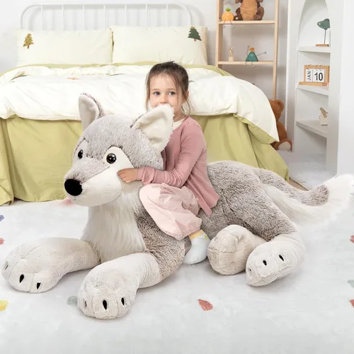 Miniatura 8 de MaoGoLan Animal de peluche grande de lobo para niño, peluche de lobo gigante para niña, coyote de peluche para niño, peluche de coyote realista