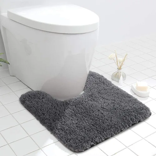 Miniatura 12 de Seavish Alfombra de baño de contorno beige de lujo, alfombras de baño peludas de 19.6 x 19.6 pulgadas, antideslizante, eficiente, absorbente