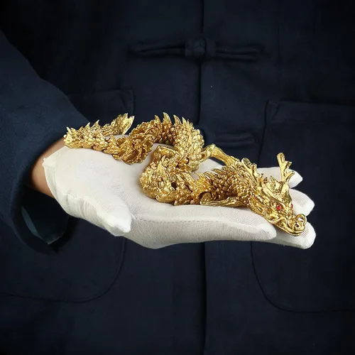 Miniatura 6 de Estatua y esculturas de dragón de Feng Shui de oro chino con articulaciones móviles, figuras coleccionables de dragón chino, decoración de mesa