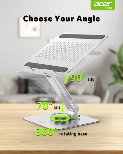 Miniatura 3 de acer Soporte para laptop para escritorio, con base giratoria de 360°, elevador giratorio para computadora de escritorio, soporte ajustable