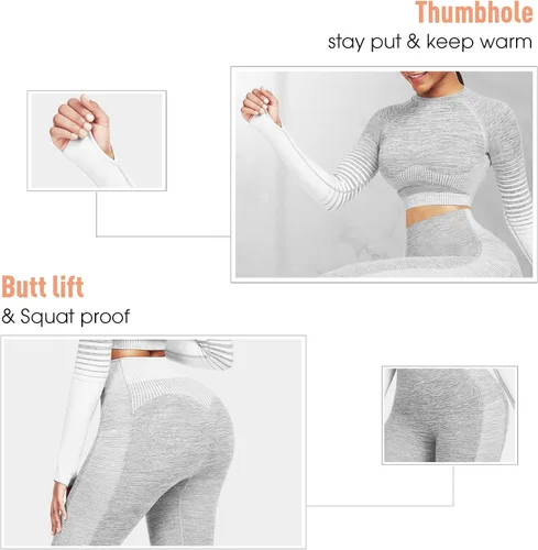 Miniatura 3 de JOYMODE - Conjunto de entrenamiento para mujer, diseño de 2 piezas con leggings de tiro alto sin costuras y camiseta corta , para yoga