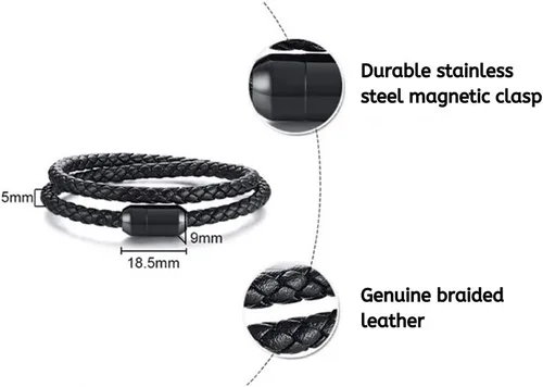 Miniatura 2 de Pulsera de cuero trenzada con cierre magnético de acero inoxidable para hombre, pulsera de cuero auténtico con cierre magnético