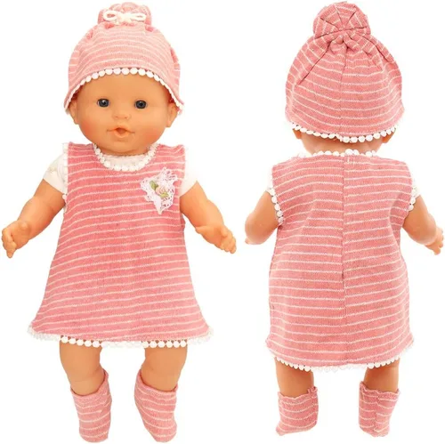 Miniatura 8 de Miunana Ropa de muñeca de bebé de 14 a 16 pulgadas, overol rosa con capucha y gorro hecho a mano