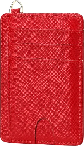 GEEAD Billeteras delgadas y minimalistas con bolsillo frontal RFID para hombres y mujeres, Rojo -, Minimalista