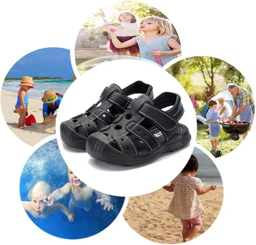 Miniatura 5 de HOBIBEAR - Sandalias para niños y niñas con puntera cerrada zapatos planos zapatos de verano para la playa bebéniño pequeño