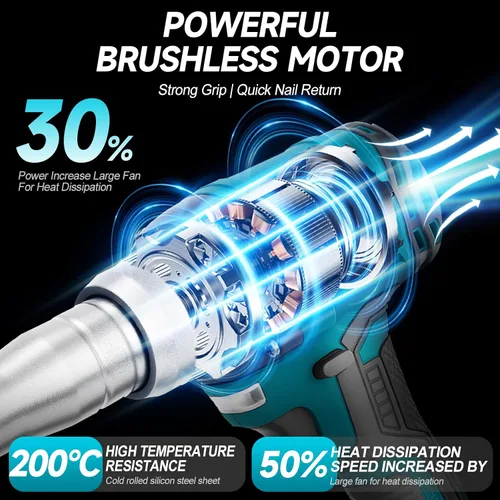 Miniatura 2 de Pistola de Remaches Inalámbrica con Batería de 2×2.0Ah, Herramienta de Pistola de Remaches Eléctrica Automática sin Escobillas Kit de Pistola