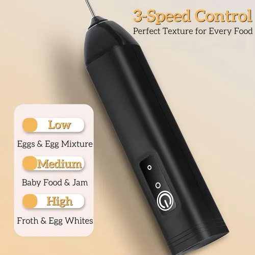 Miniatura 5 de Digead Mini espumador de leche de mano con soporte, batidor eléctrico recargable con 3 velocidades y 2 batidores, espumador de café portátil USB