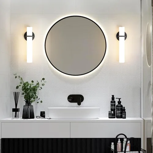 Miniatura 5 de AIJIASI Aplique de Pared - 15 pulgadas Modernas Lámparas de Baño Negras para Pared Apliques de Pared Juego de Dos Apliques LED Regulables
