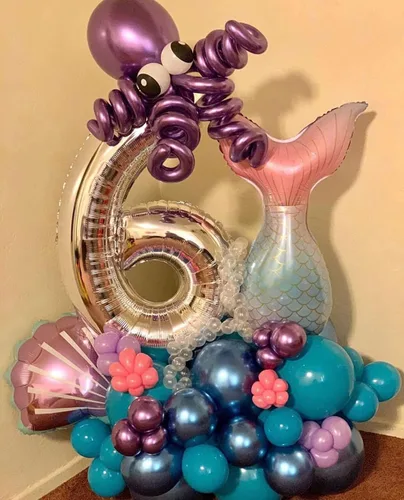 Miniatura 7 de 7 globos de sirena con números para fiesta de cumpleaños de 1, 2, 3, suministros de decoración de cola de sirena para niñas (número 0)