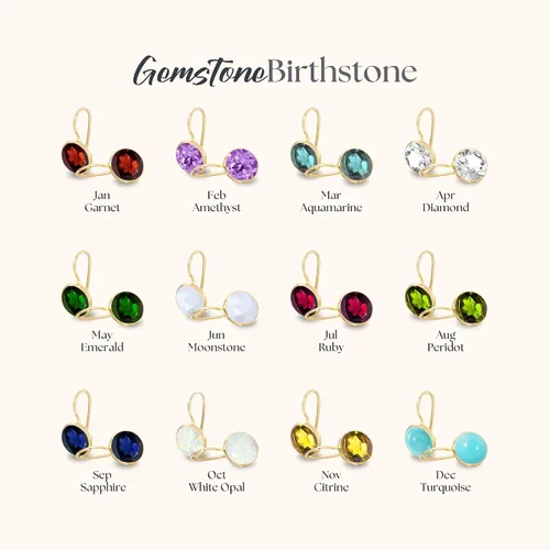 Miniatura 5 de 14k Solid Yellow Gold Gemstone Earrings - Birthstone Earrings - 8mm Dangle Earrings, Dainty Gemstones Earrings, Bridal Handmade Wedding Jewelry Gift
