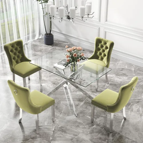 Miniatura 15 de Juego de comedor de 3 piezas con superficie de vidrio transparente, juego de comedor cuadrado minimalista moderno de 36'', juego de mesa de cocina
