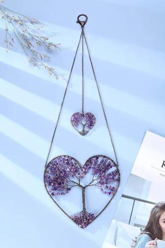 Miniatura 2 de Jovivi Árbol de la vida Feng Shui Crystal Heart Colgante Ornamento Amatista Piedras Curativas Piedras Curativas Yoga Meditación Ventana Colgador