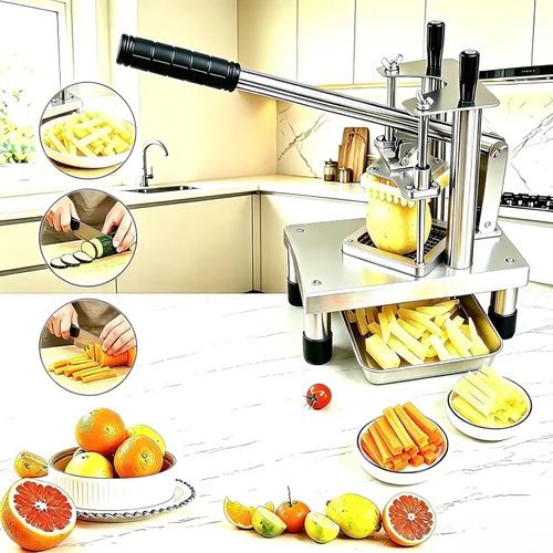 Miniatura 7 de Cortador manual para papas fritas, resistente con 3 cuchillas de acero inoxidable (1/4 pulgadas, 3/8 pulgadas, 1/2 pulgadas), base de succión