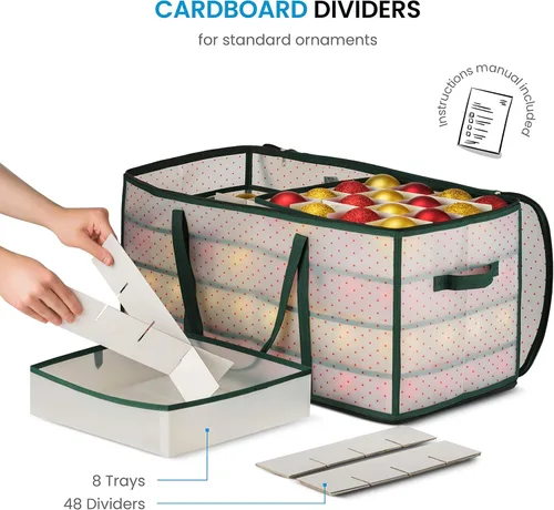 Miniatura 3 de ZOBER Caja de almacenamiento de plástico para adornos de Navidad, almacena 128 adornos de 3 pulgadas con bandejas individuales, caja de Verde
