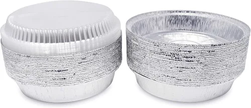 Miniatura 6 de Paquete de 40 sartenes redondas de aluminio prémium de 8 pulgadas con tapas de cúpula de plástico, lata de aluminio desechable resistente para asar