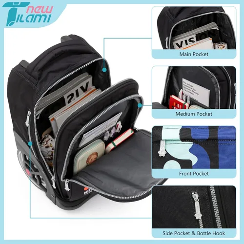 Miniatura 110 de NEW TILAMI Mochila con ruedas de 19 pulgadas con bolsa de almuerzo para niñas y niños, mochila para laptop con ruedas, bolsa de mano duradera