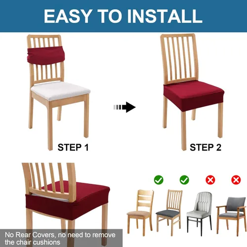 Miniatura 5 de smiry Fundas de asiento impermeables para sillas de comedor, juego de 6, fundas elásticas de jacquard extraíbles y lavables, sin fundas traseras