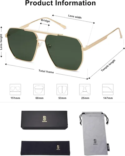 Miniatura 5 de SOJOS Gafas de sol polarizadas cuadradas retro de gran tamaño para mujeres y hombres estilo vintage UV400 gafas de sol clásicas grandes de metal
