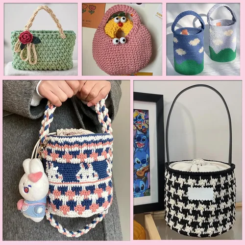 Miniatura 4 de 200g de hilo de algodón hueco tejido a crochet, hilo redondo de tela para bolso de mano de bricolaje, canasta, cojín, bolsa de crochet (Azul Aqua)