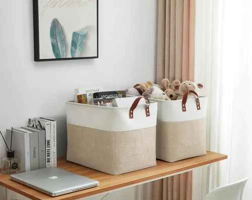 Miniatura 2 de DECOMOMO Cestas de almacenamiento extra grandes, contenedores de almacenamiento de tela con asas para organizar estantes, juguetes, guardería, Beige