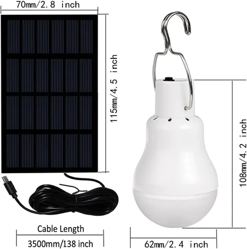 Miniatura 2 de Bombilla de Luz Solar Portátil 350LM Luz de Camping con Energía Solar Linterna LED para Exteriores para Lámpara Luz Senderismo Pesca Tienda