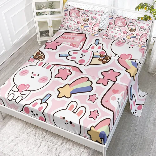 Miniatura 2 de CVHouse Juego de sábanas Kawaii tamaño individual, juegos de ropa de cama Kawaii de conejo para niñas, niños y adolescentes, juegos de sábanas