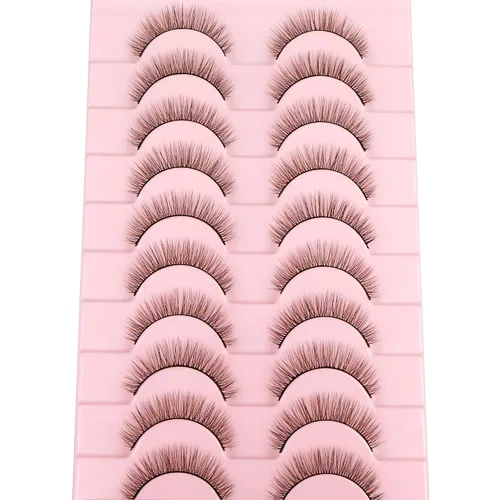 Miniatura 7 de Pestañas postizas cortas, de aspecto natural, finas, de visón, 25/64 pulgadas, pestañas 3D, esponjosas, paquete de 10 pares de pestañas postizas