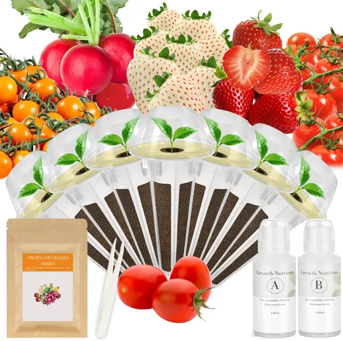 Kit de cápsulas de semillas de fresa y pineberry para AeroGarden, Ahopegarden con fresa roja, rábano, pineberry, tomate cherry rojo