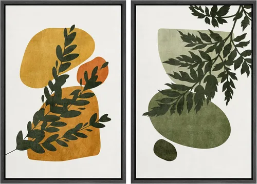 Miniatura 90 de SIGNFORD Lienzo enmarcado para pared, juego de arte con hojas de palmera de selva, polígonos geométricos, formas abstractas, ilustración, arte