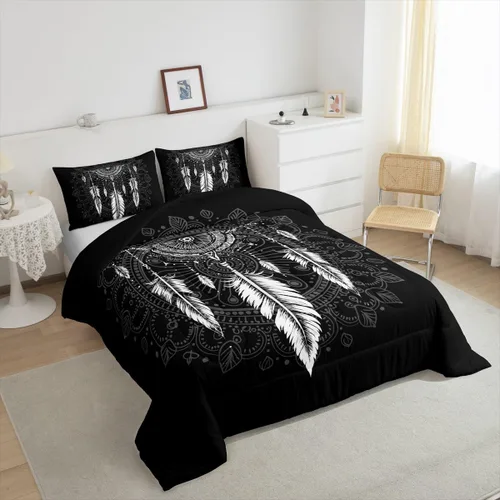 Miniatura 5 de Erosebridal - Juego de edredón atrapasueños tamaño Queen, juego de ropa de cama boho con plumas, juego de colcha mandala para niños, niñas y Ww2707