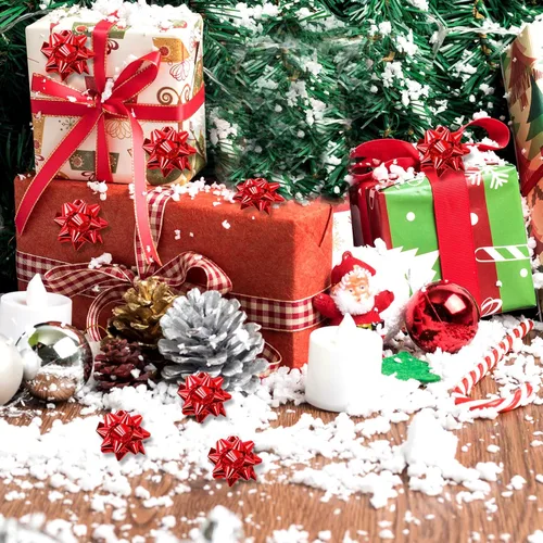 Miniatura 4 de Iceyyyy 100 mini lazos, lazos de regalo de estrella metálica roja de 1 pulgada, pequeños lazos adhesivos para decoración de fiestas de Navidad