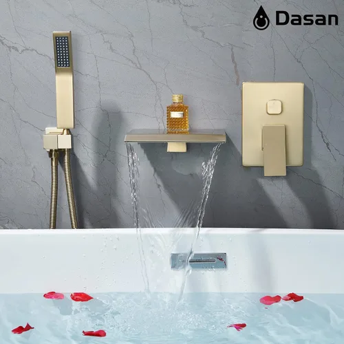 Miniatura 7 de DASAN - Grifo de llenado de bañera de montaje en pared mejorado con ducha de mano, grifo de bañera moderno montado en la pared, dorado cepillado