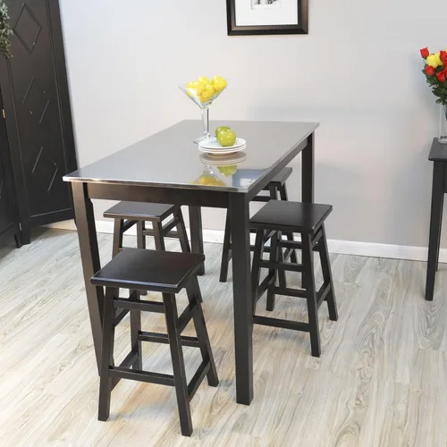 Miniatura 5 de Carolina Chair & Table Cambell - Mesa de barra superior de acero inoxidable con altura de mostrador, base rectangular contemporánea de acero
