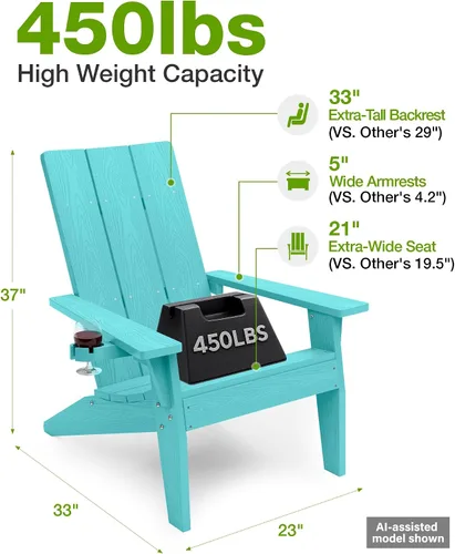 Miniatura 3 de MXIMU Silla Adirondack moderna resistente a la intemperie con portavasos, sillas de gran tamaño para hogueras Adorondic de plástico al aire libre