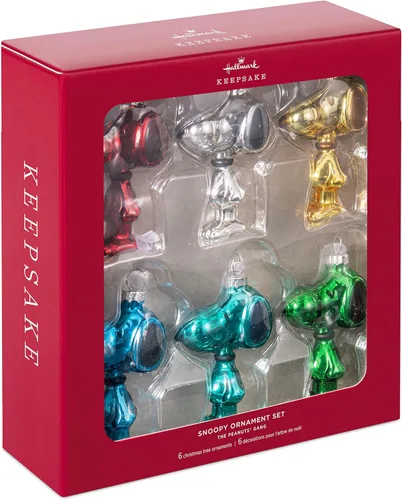 Miniatura 3 de Adornos de Navidad Hallmark Keepsake 2023, Snoopy del grupo de Peanuts, adorno de vidrio, juego de 6, regalos para fanáticos de Peanuts