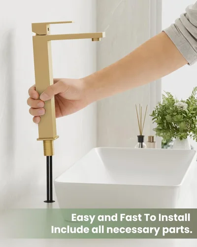 Miniatura 8 de gotonovo Grifo de Fregadero Vessel de Una Sola Manija, Grifo de Baño Alto de Un Agujero, Grifo Mezclador Moderno de Lavabo de Tocador, con Mangueras