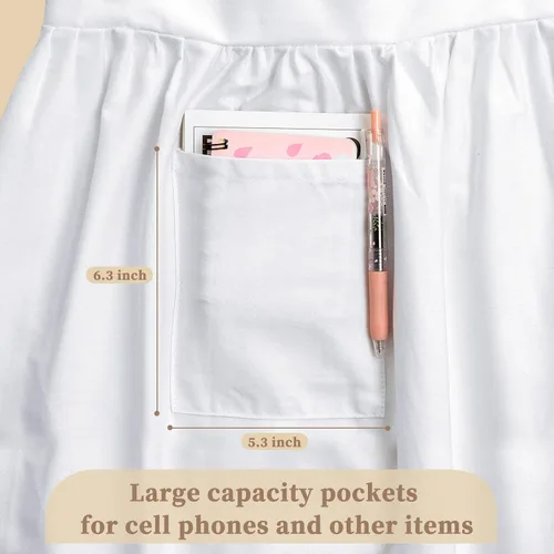 Miniatura 2 de Geyoga Delantales para mujeres con bolsillos Cocina Cocinando Camarera Sirvienta Delantal Falda Vintage Lindo Volantes Vestido Disfraz, Blanco