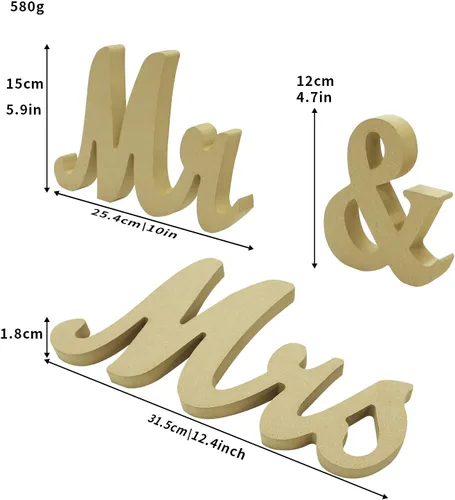 Miniatura 2 de Letrero de madera con texto en inglés "Mr and Mrs", letras rústicas para mesa de boda, decoración de señorita señor para fotos, mesa de fiesta