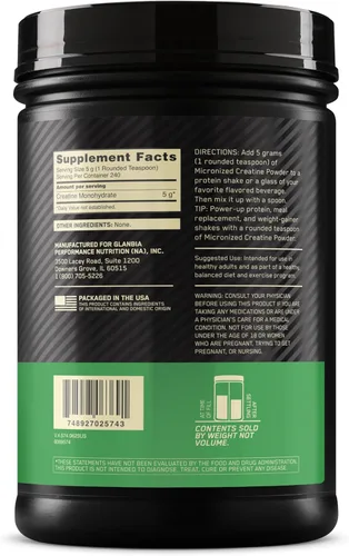 Miniatura 10 de Optimum Nutrition Creatina Micronizada Monohidrato en polvo, sin sabor, 240 porciones, 1200 gramos (el embalaje puede variar)