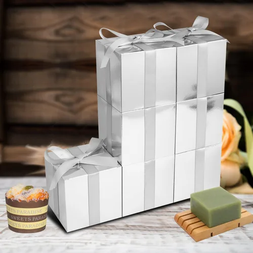 Miniatura 2 de Cajas de regalo plateadas de 5 x 5 x 5 pulgadas, paquete de 30 cajas de regalo de papel con tapas para regalo, caja de propuesta de dama de honor