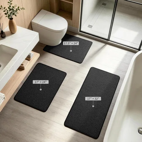 Miniatura 2 de YIHOUSE Juego de alfombras de baño de 3 piezas, alfombras de baño suaves de pelo bajo, tapetes de baño delgados antideslizantes, de secado rápido
