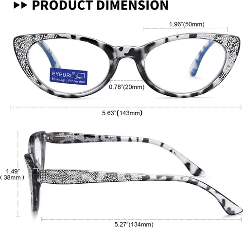 Miniatura 3 de EYEURL Gafas de lectura de ojo de gato para mujer, bloqueo de luz azul, paquete de 4 unidades, para lectura de computadora, bisagra de resorte 1.25