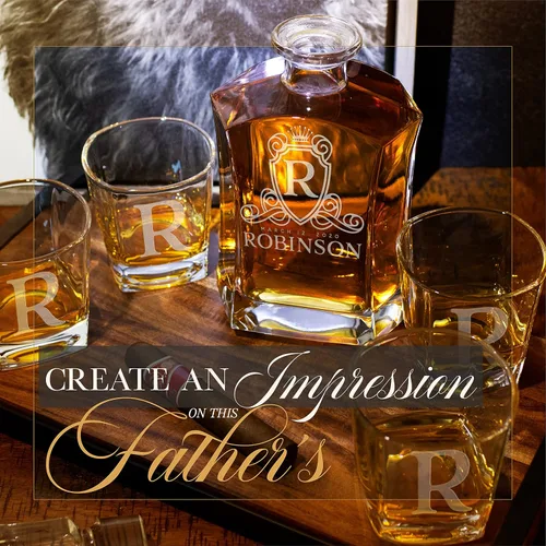 Miniatura 5 de Juego de decantadores de whisky personalizados, 9 opciones de diseño, 5 decantadores de licor de cristal personalizables con tapón de vidrio